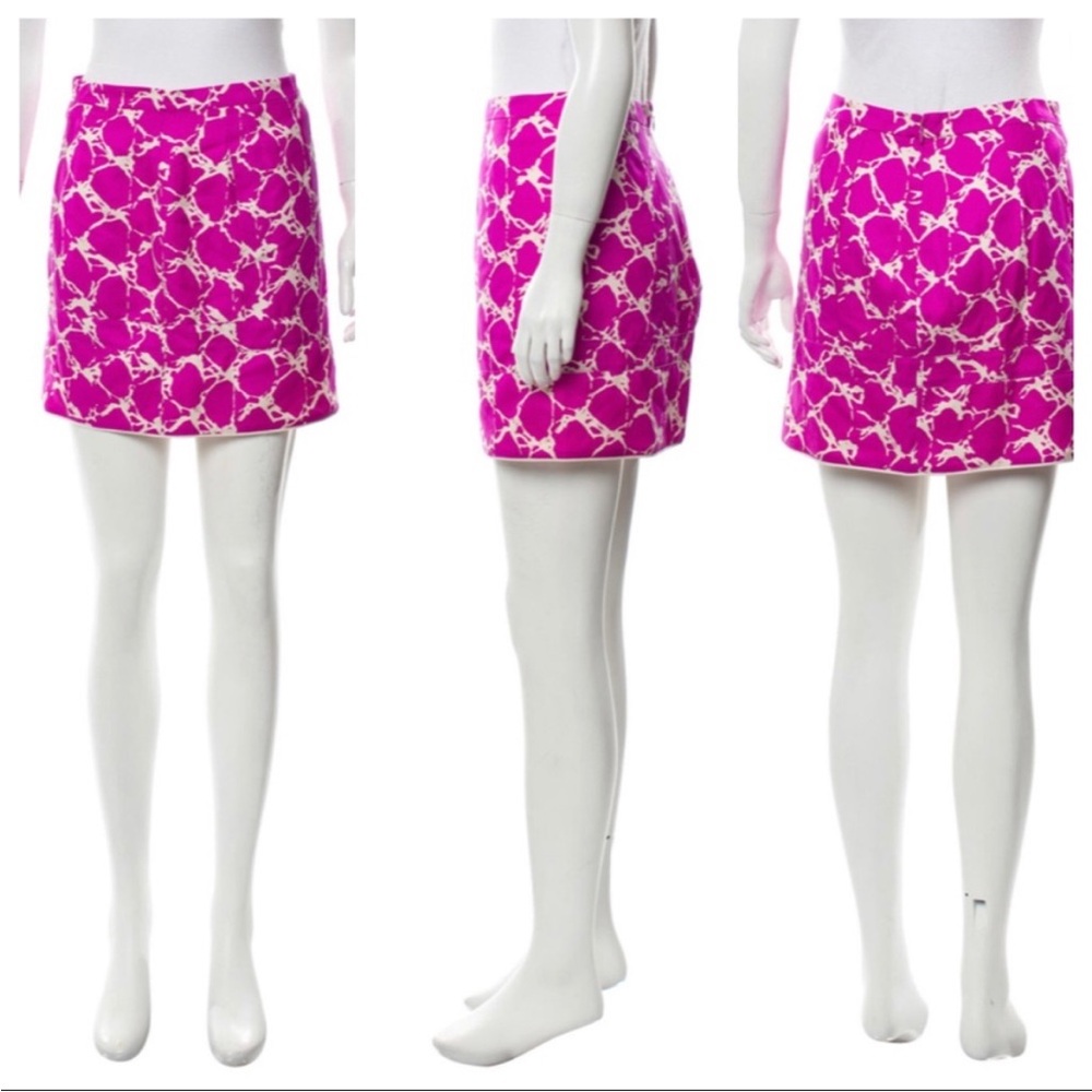 Balenciaga vibrant pink pattern silk mini skirt